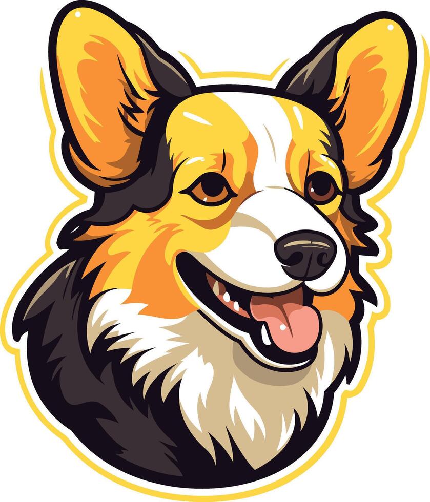 Cute and friendly cartoon illustration of a smiling corgi with large ears, perfect for pet-related branding, merchandise, or social media vector