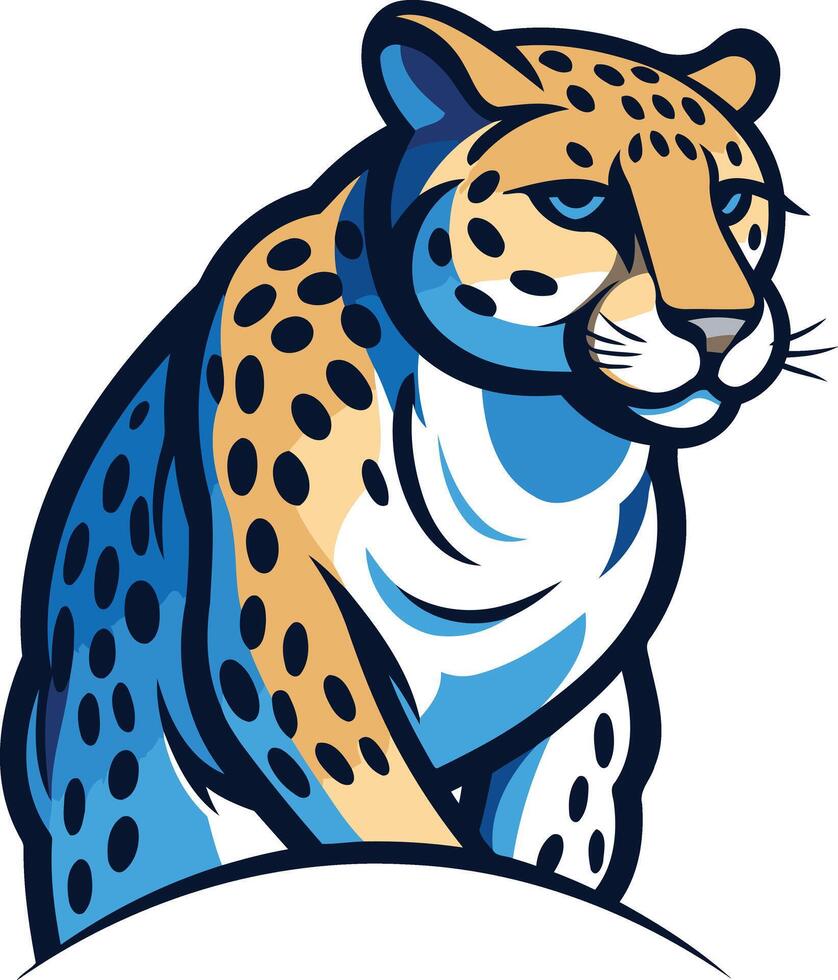 Cheetah Illustration with Blue and Yellow Color Palette vector