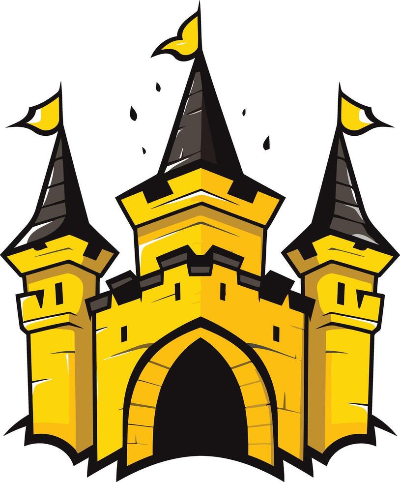 A cartoon illustration of a yellow castle with black accents, perfect for branding a game, app, or website with a whimsical or medieval theme vector