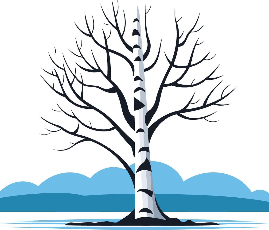 Birch Tree in Winter Landscape vector