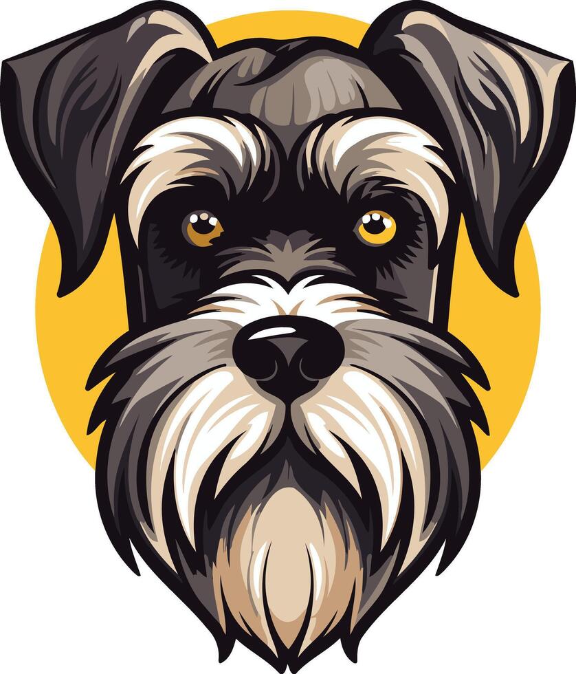 Cute cartoon illustration of a miniature schnauzer looking directly at the viewer with a friendly expression vector