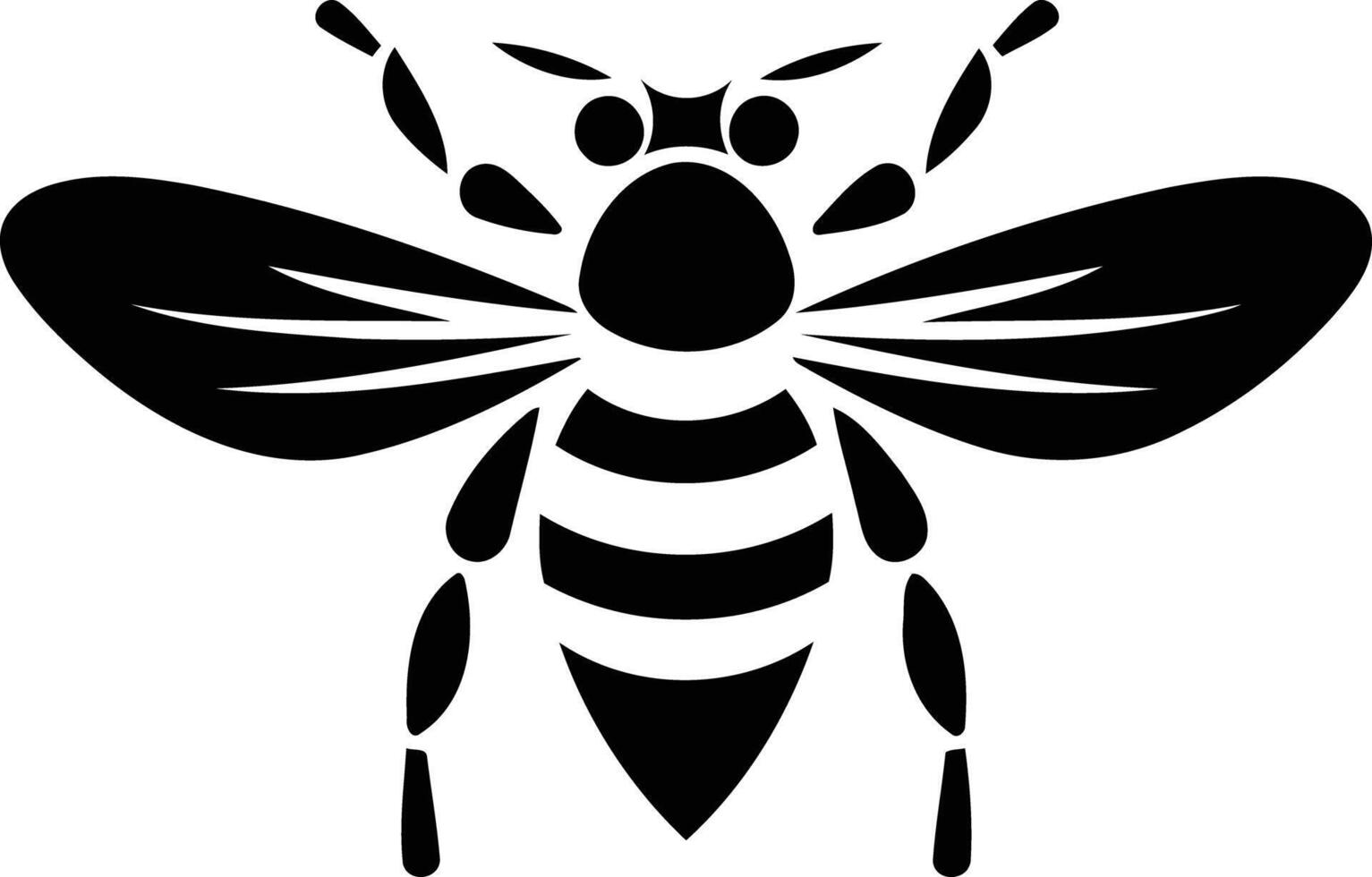 Simple yet striking black and white silhouette of a bee, perfect for branding, logos, and design projects vector