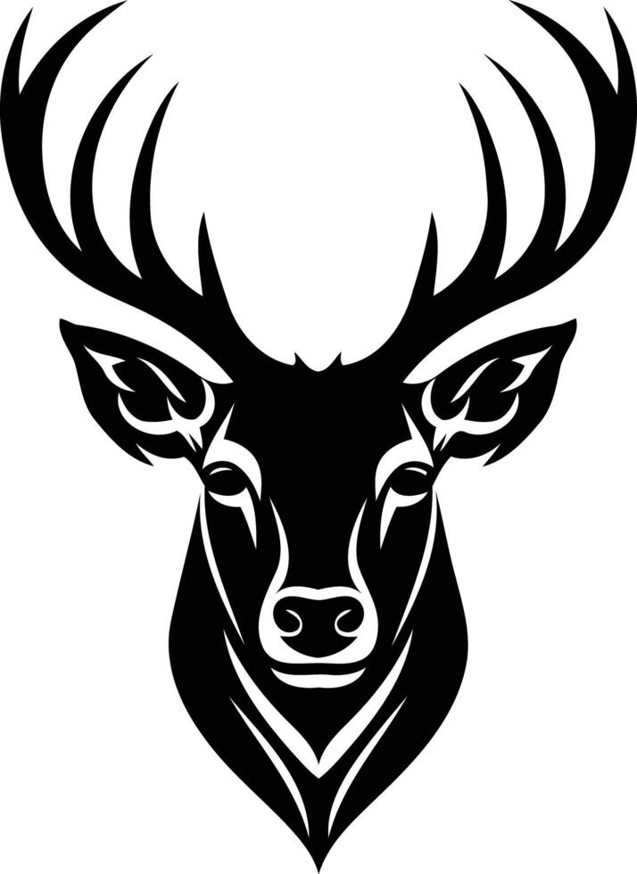 A striking, stylized black and white illustration of a deer's head, perfect for branding, logos, and graphic design projects vector