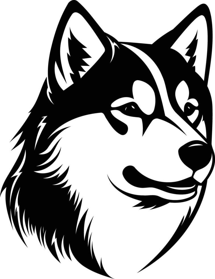 A bold, black and white illustration of a siberian husky head, perfect for logos, branding, and t shirt designs vector
