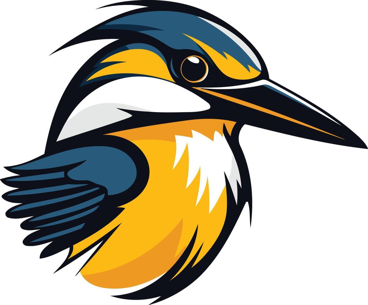Bold and dynamic illustration of a kingfisher with sharp lines and bright colors vector