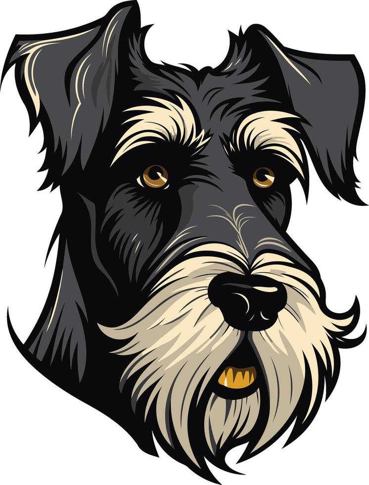A detailed illustration of a miniature schnauzer, capturing the breed's characteristic facial features vector