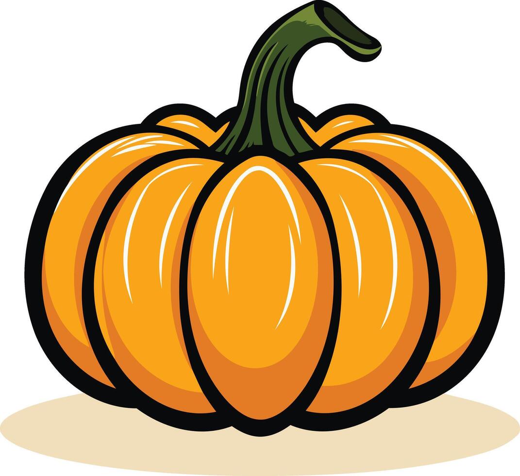 A cheerful cartoon pumpkin with a bright orange body and a green stem vector