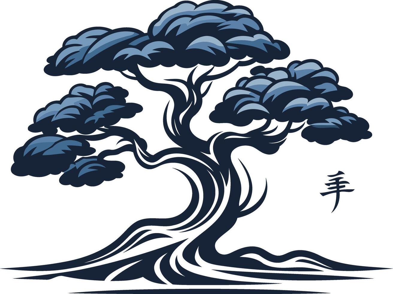 Blue Bonsai Tree With Chinese Symbol vector
