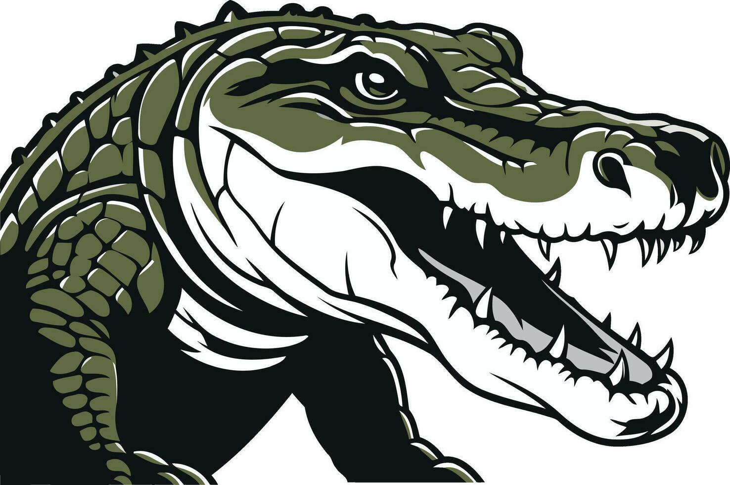A ferocious alligator head with sharp teeth, in a classic cartoon style vector