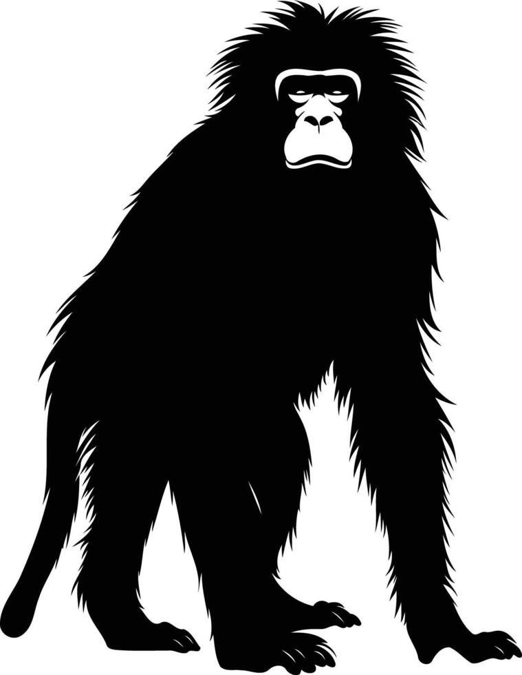 A striking silhouette of a powerful baboon, standing tall and alert vector