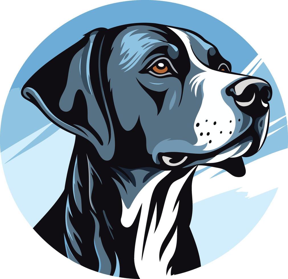 Black and White Dog Portrait with Blue Background vector