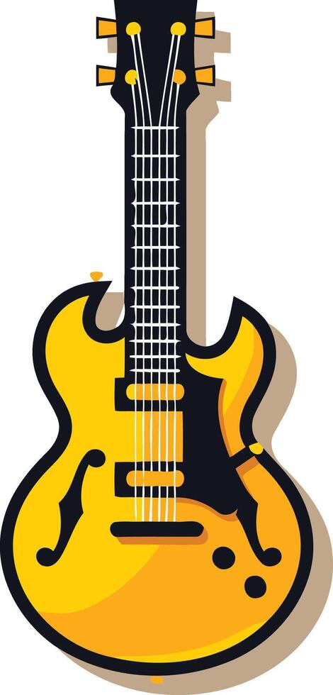 A bright yellow electric guitar with a black outline and fretboard vector