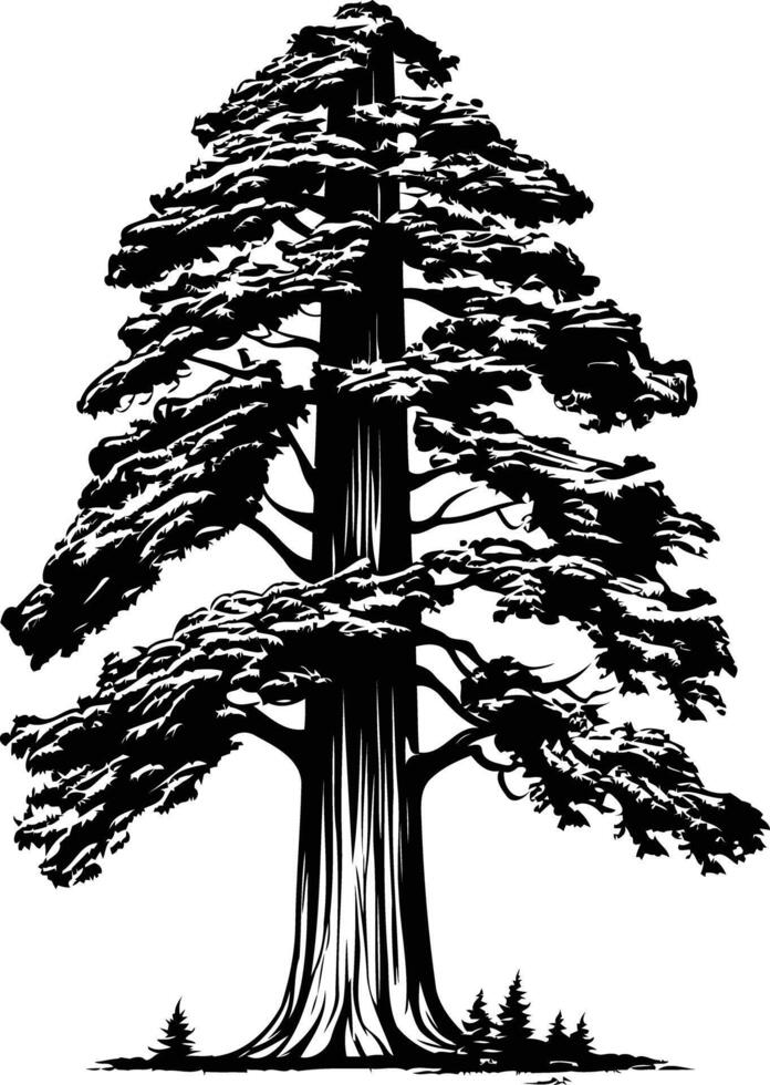 A striking silhouette of a towering redwood tree, emphasizing its imposing stature and majestic presence vector