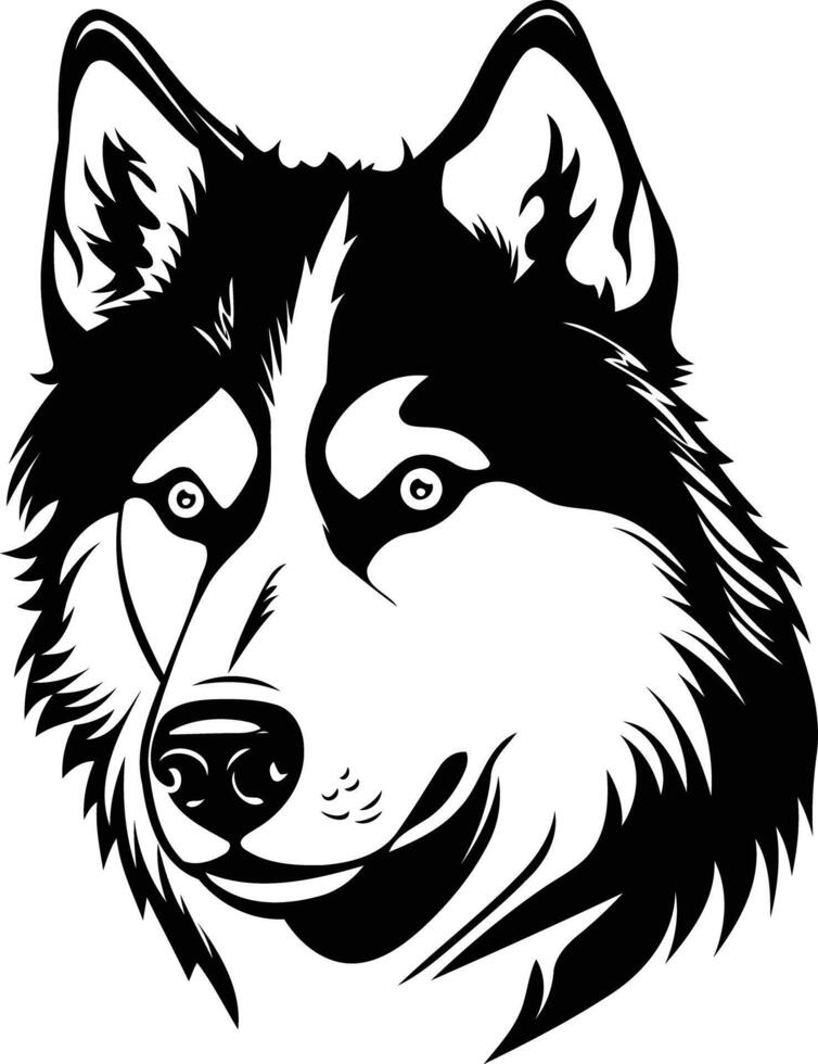 Black and white illustration of a husky dog's head, perfect for logos, branding, and pet-related designs vector