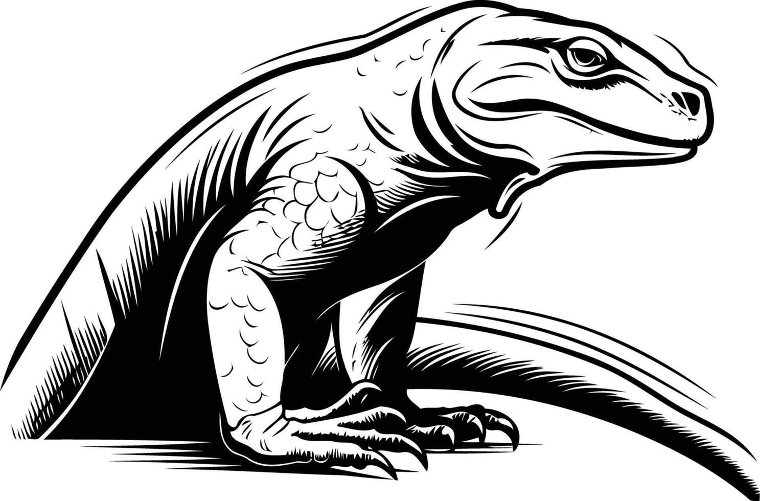 Black and white illustration of a komodo dragon, perfect for tattoos, t-shirt designs, or any project needing a powerful reptile image vector