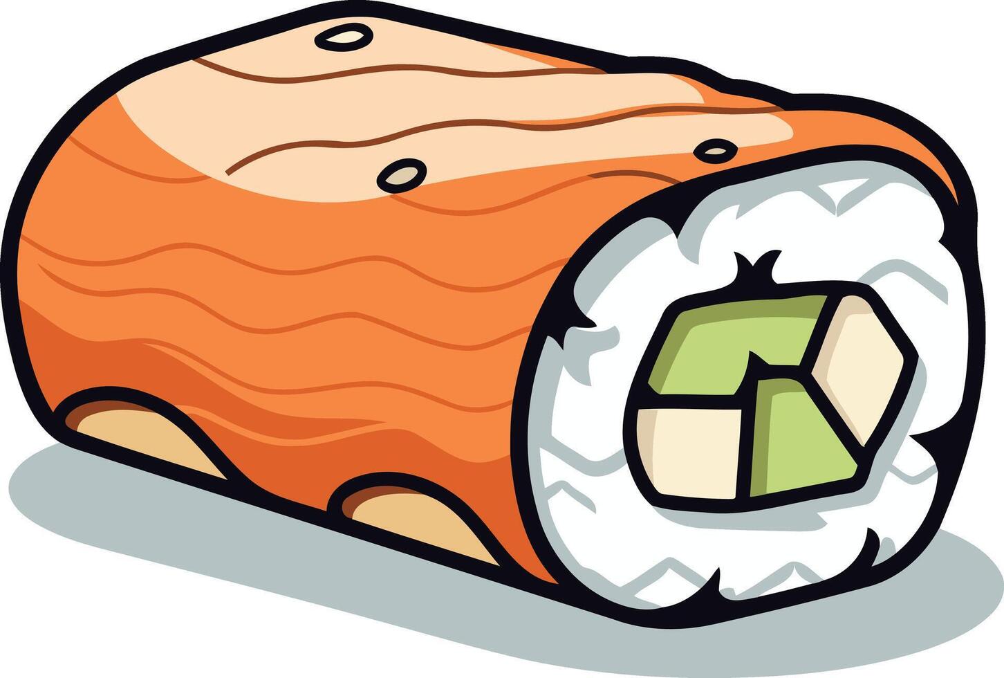 Cartoon Illustration of a Sushi Roll with Avocado vector
