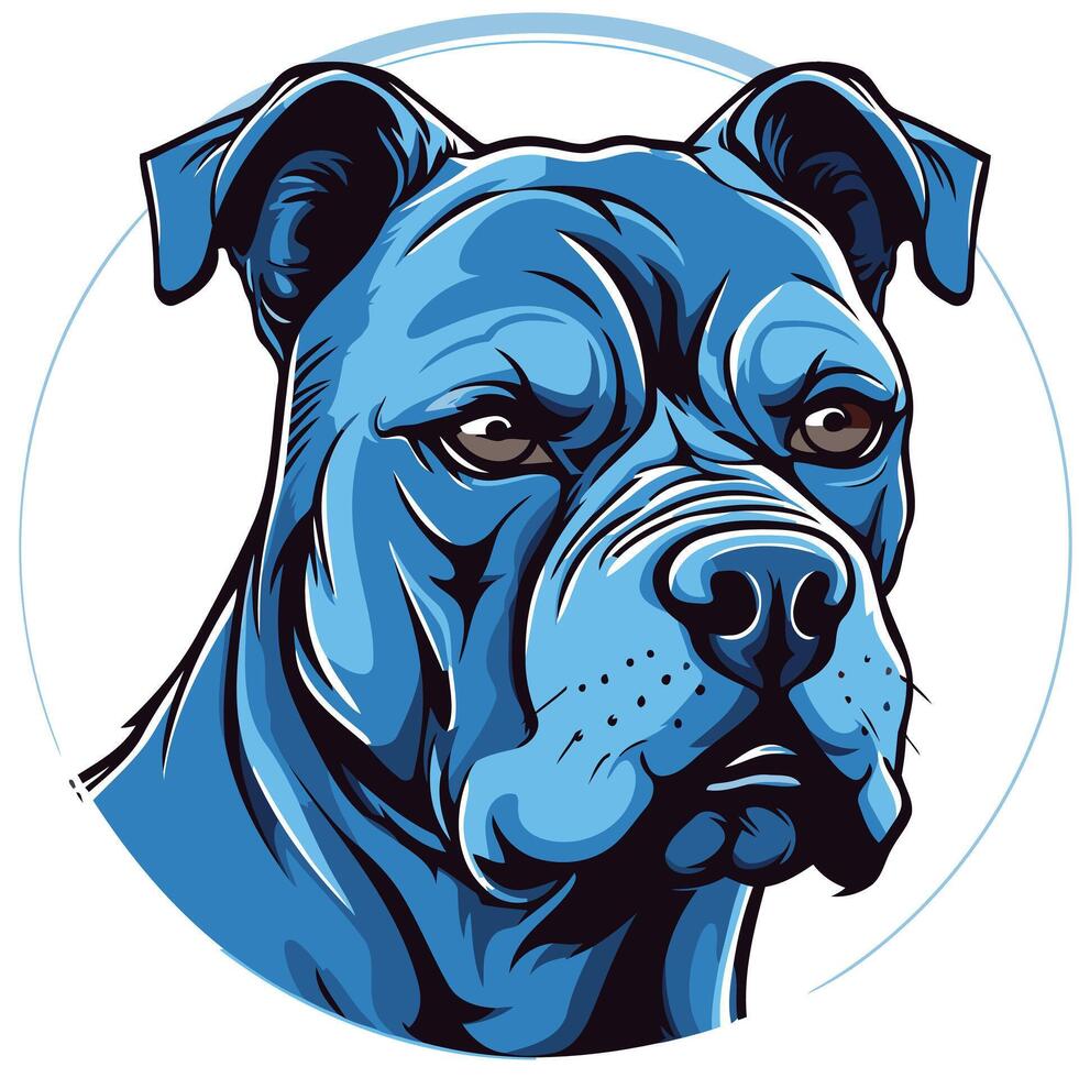 A bold and striking illustration of a blue american pit bull terrier, perfect for branding, merchandise, and designs targeting dog lovers and enthusiasts vector