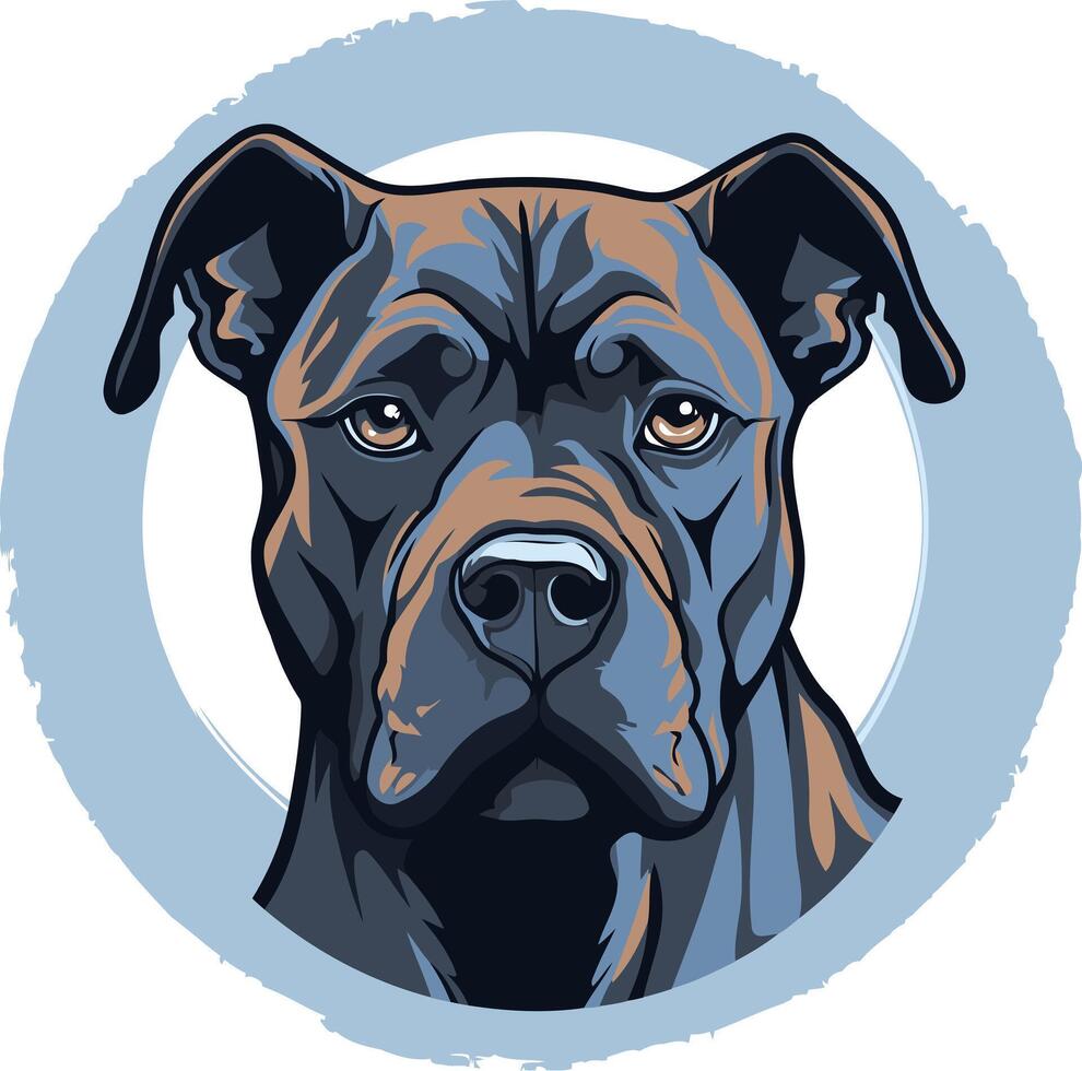 Close up Portrait of a Black Dog with a Blue Background vector