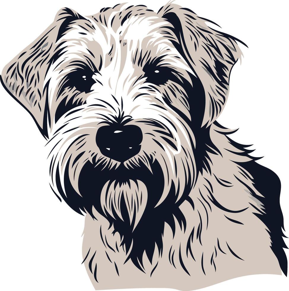 A detailed line drawing of a cute, scruffy terrier dog with a friendly expression vector