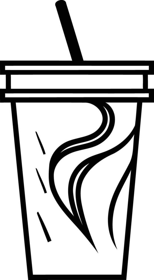 Black and white illustration of a takeaway coffee cup with a straw vector