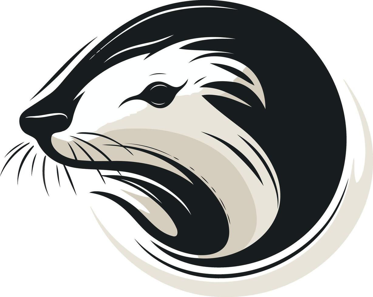 A fierce and stylized black and white illustration of an otter's head, perfect for logos, branding, or mascot designs vector