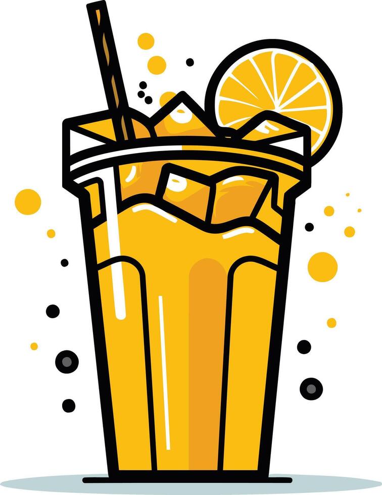 Refreshing Orange Juice with Ice and Straw vector