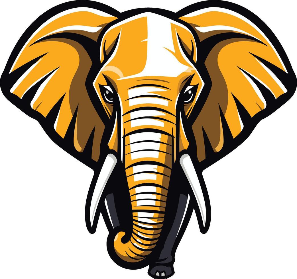 Bold and fierce elephant head mascot design in yellow and white vector