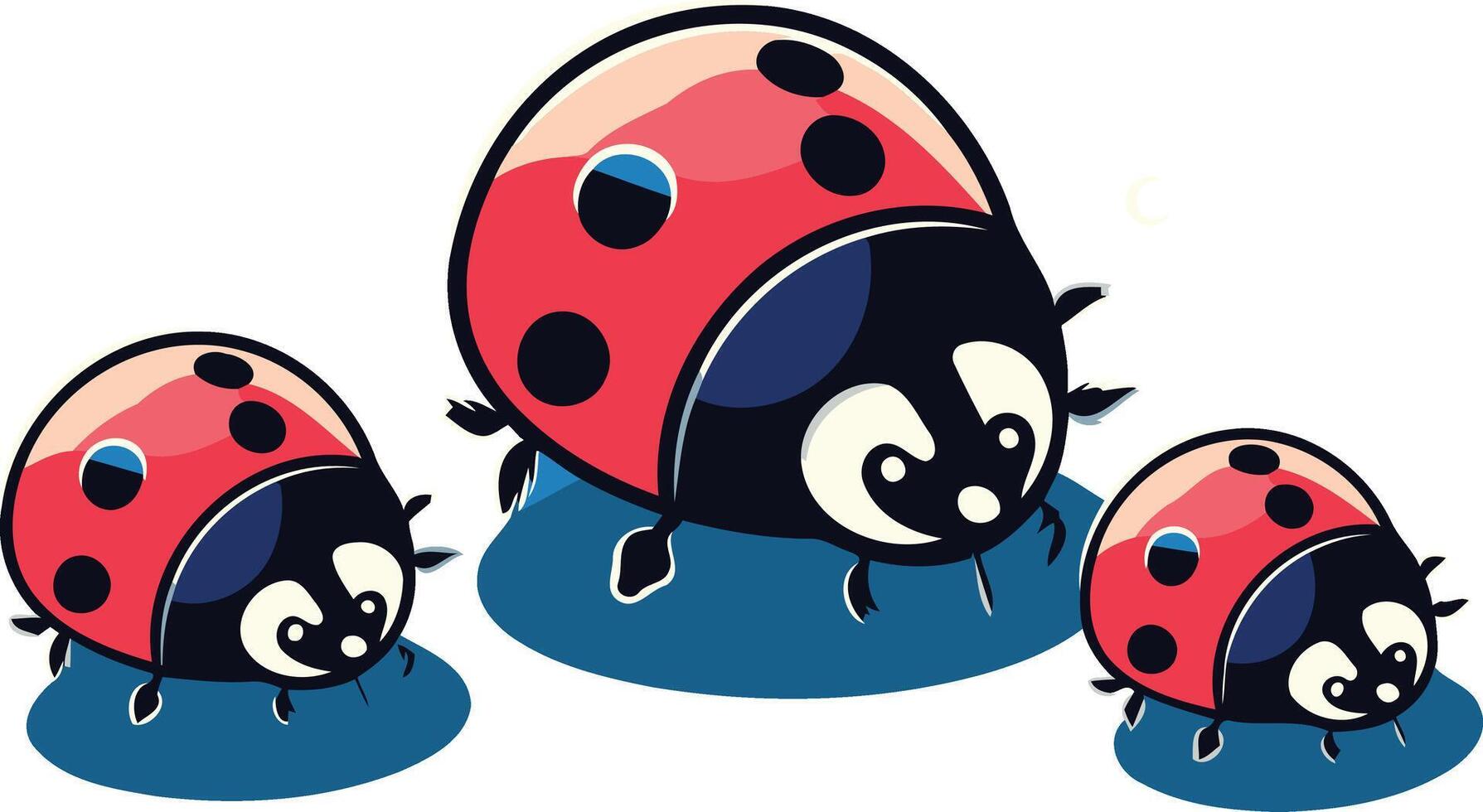 Three Cartoon Ladybugs on a White Background vector
