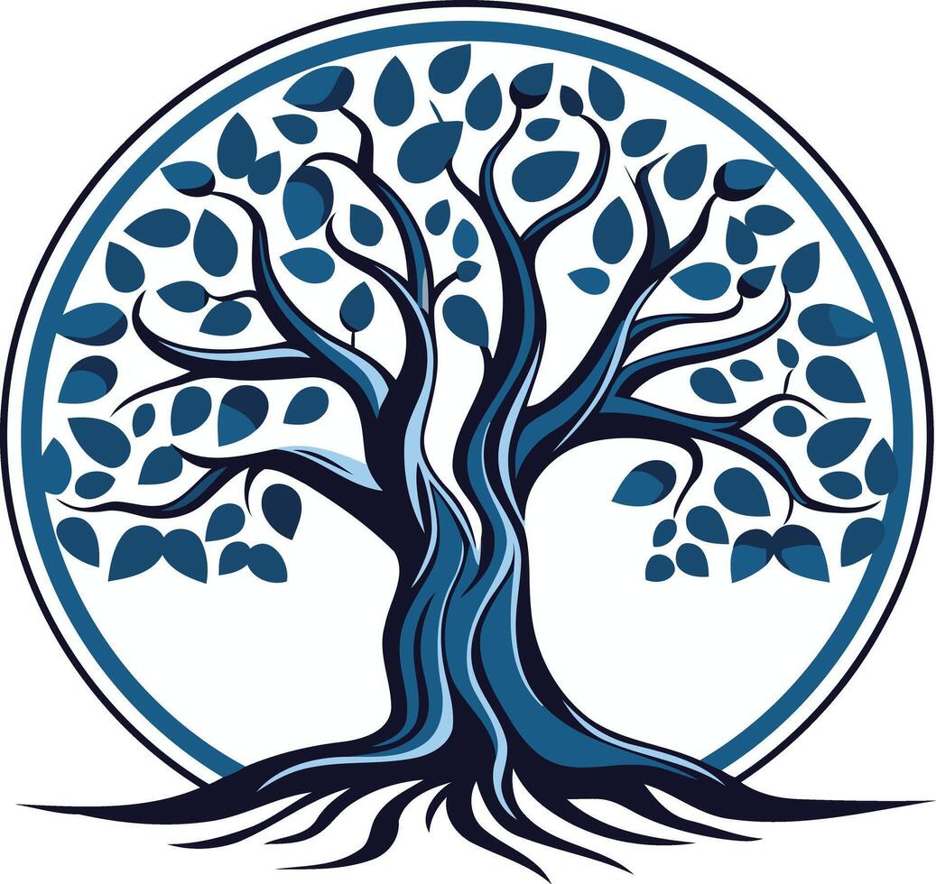 A stylized blue tree of life logo, symbolizing growth, strength, and connection vector
