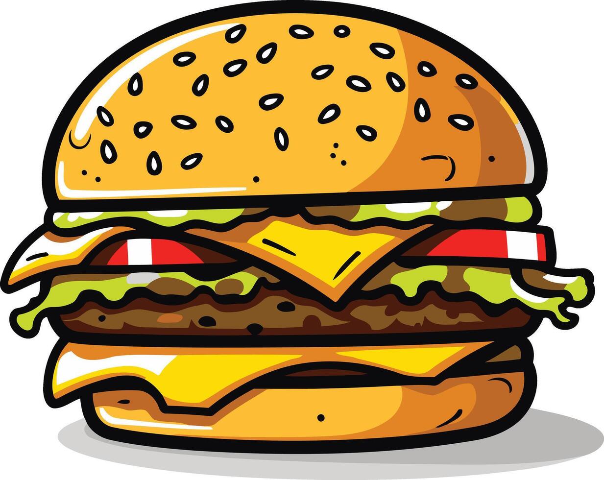 A cartoon illustration of a delicious double cheeseburger, perfect for menu designs, food blogs, or social media posts vector