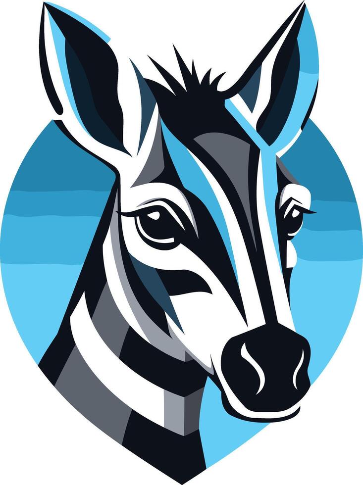 Striped Zebra Portrait with Blue Background vector