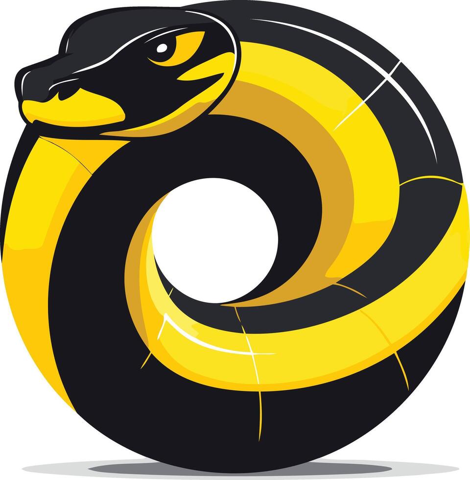 A bold and striking logo design featuring a stylized black and yellow snake coiled in a circular formation vector