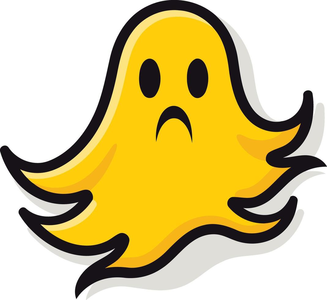 A cute, cartoon-style ghost with a sad expression vector