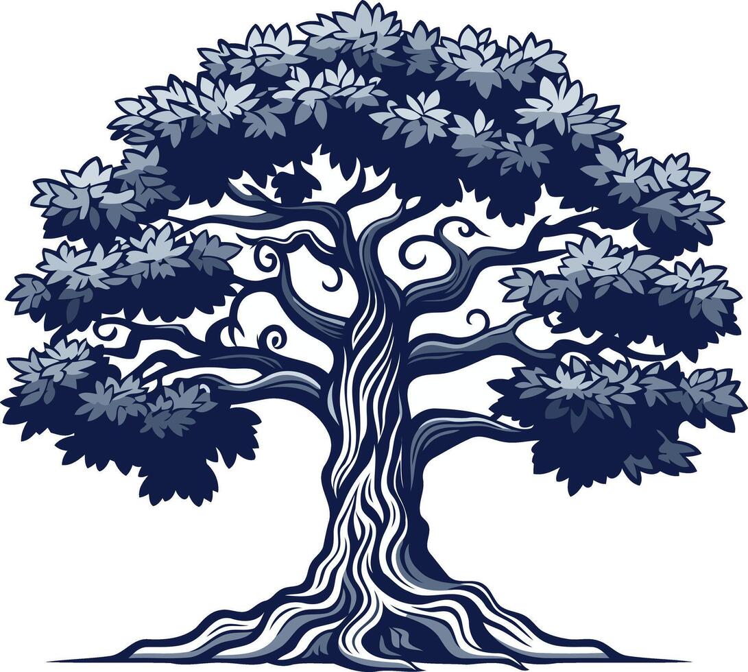 A stylized, intricate illustration of a majestic oak tree vector