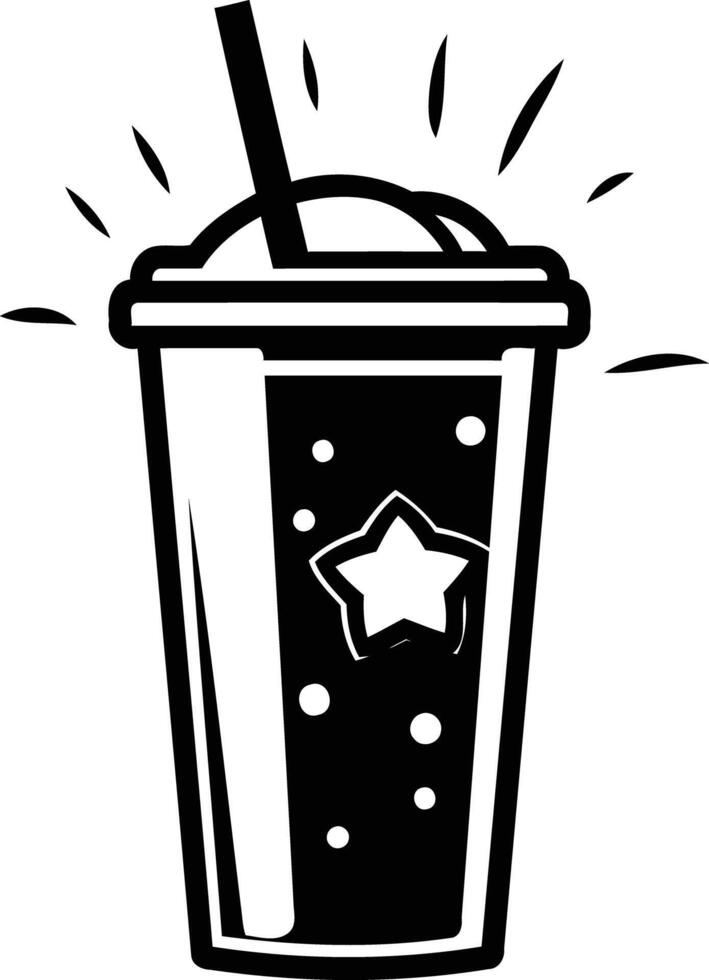 A simple, black and white illustration of a frosty beverage with a straw and a star vector