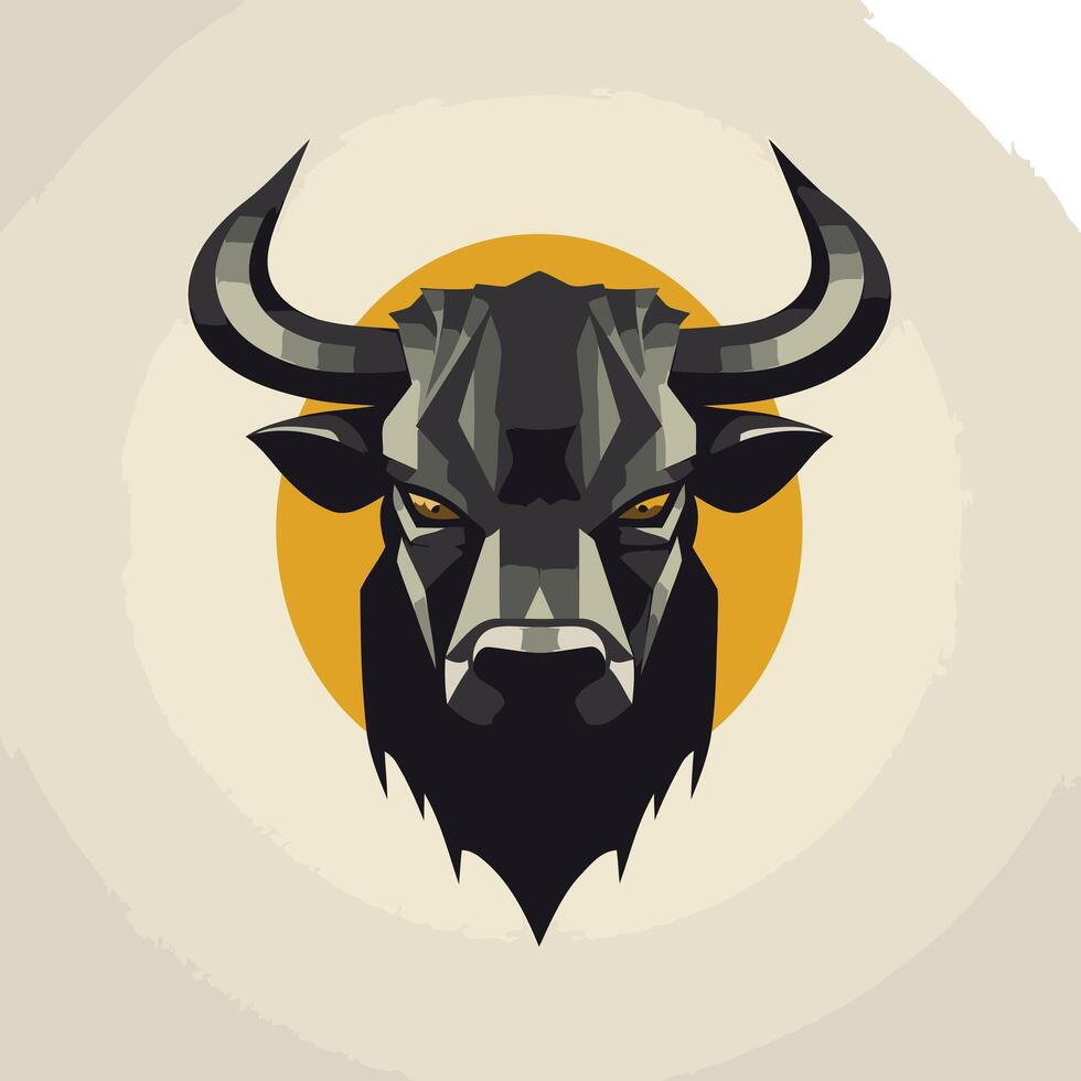 Powerful bull head logo design in a geometric style vector