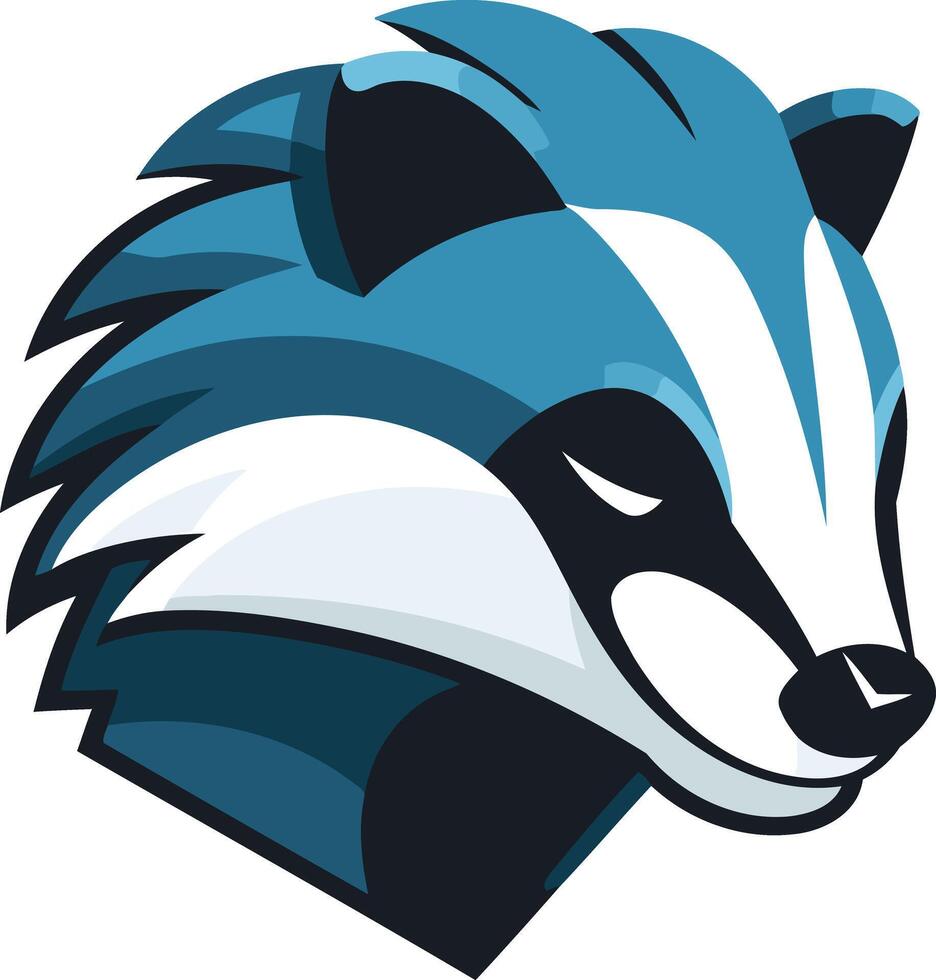 Cool blue and white badger mascot logo with a fierce expression vector