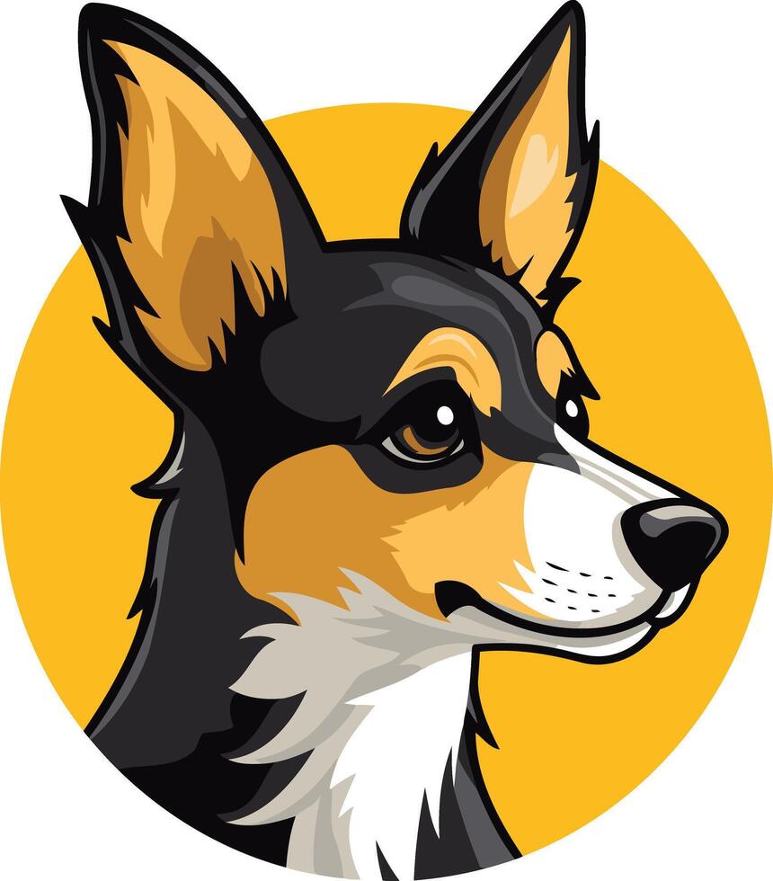 Cute cartoon illustration of a black and tan dog with a white patch on its chest, perfect for pet product branding, pet websites, or any project with a playful and friendly vibe vector