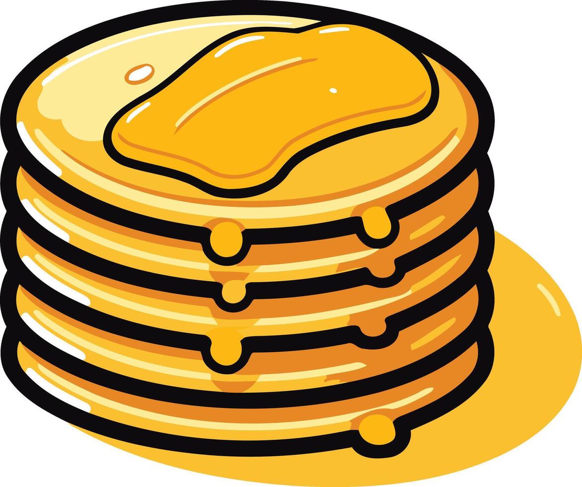 Stack of delicious cartoon pancakes drizzled with golden syrup vector