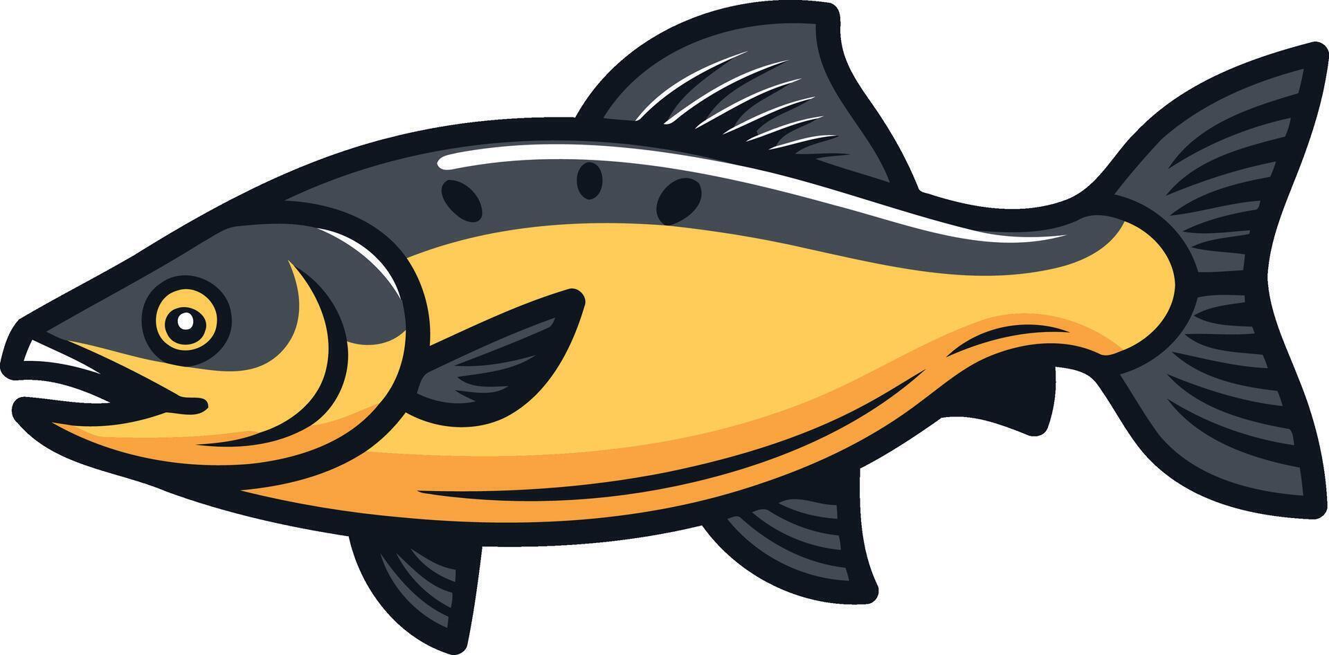 Cartoon illustration of a salmon fish with a black outline and yellow body vector