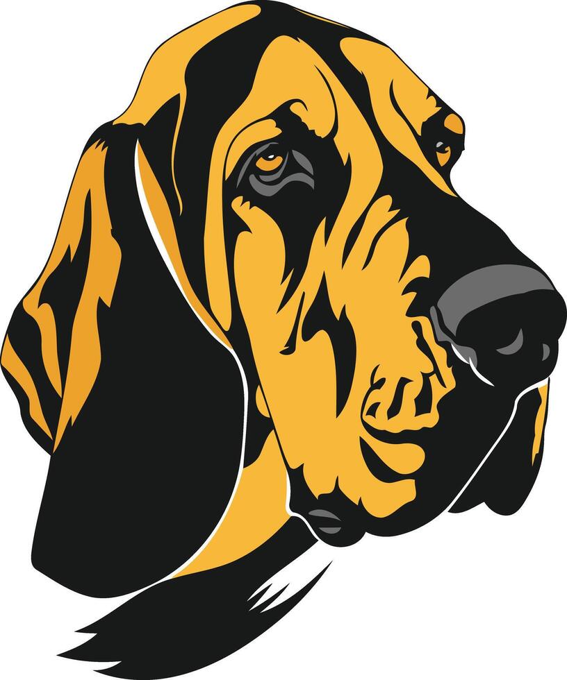 A bold, illustrative portrait of a bloodhound dog, showcasing its distinctive features and soulful gaze vector