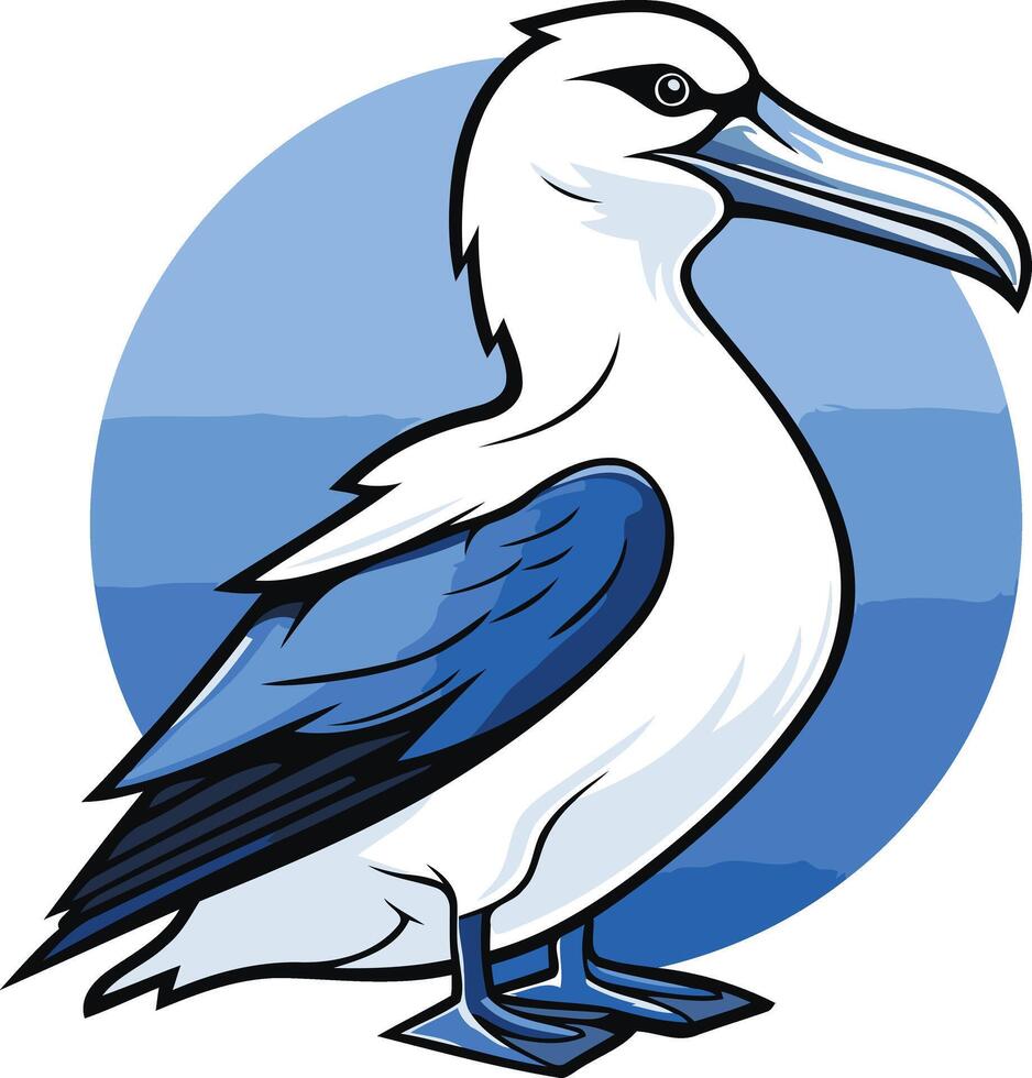 A friendly cartoon albatross with a blue background, perfect for children's books, educational materials, or websites vector
