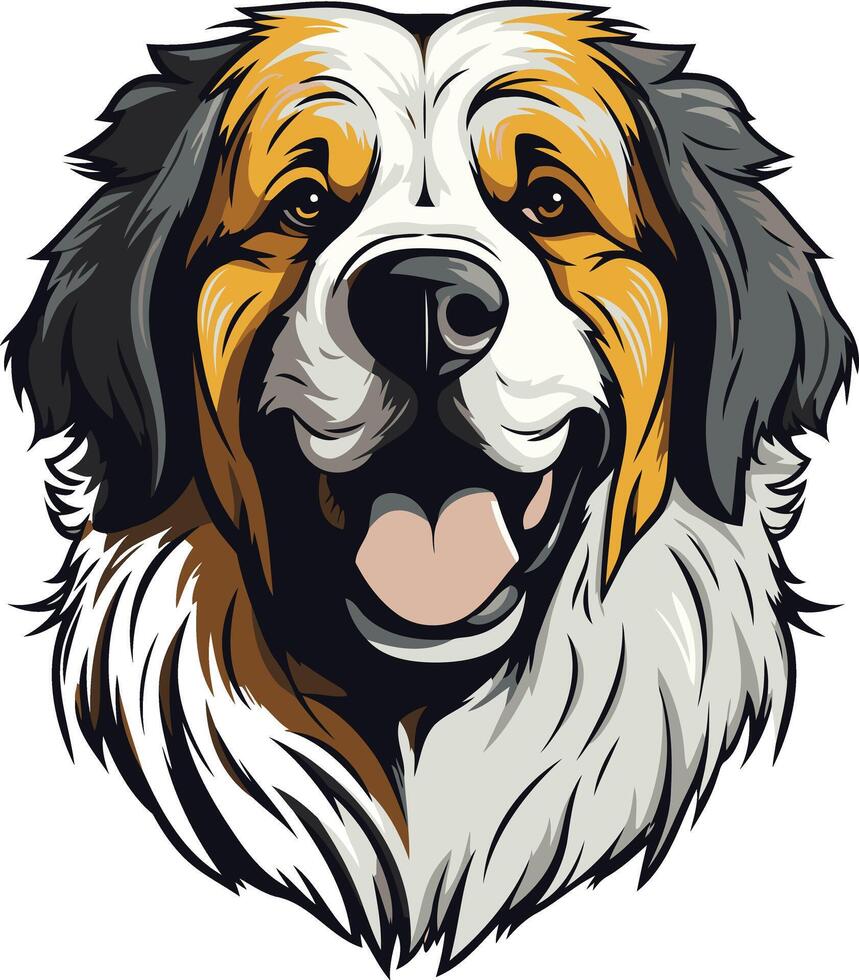 A friendly, cartoon-style illustration of a bernese mountain dog's head with a happy expression vector