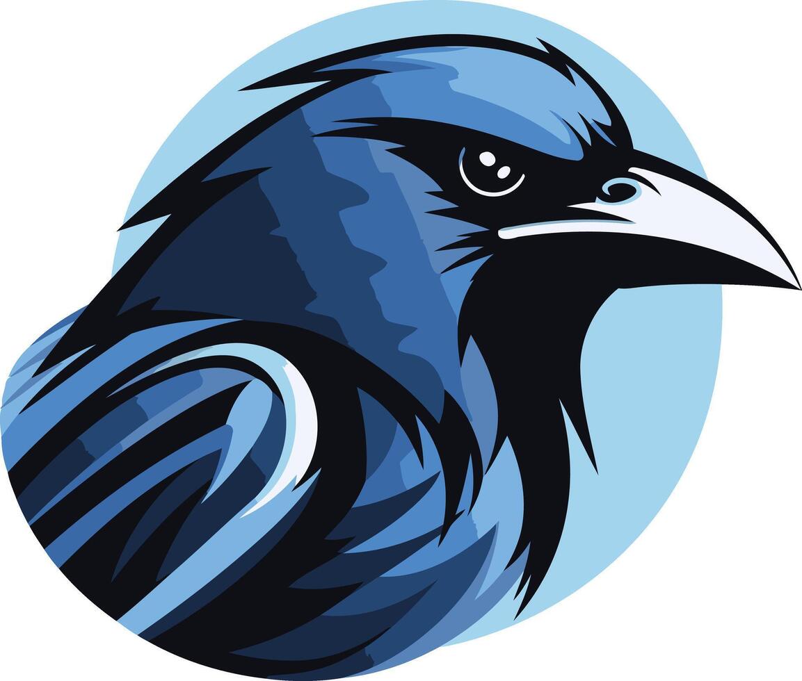 Blue Raven in Circle, Powerful and Sharp vector