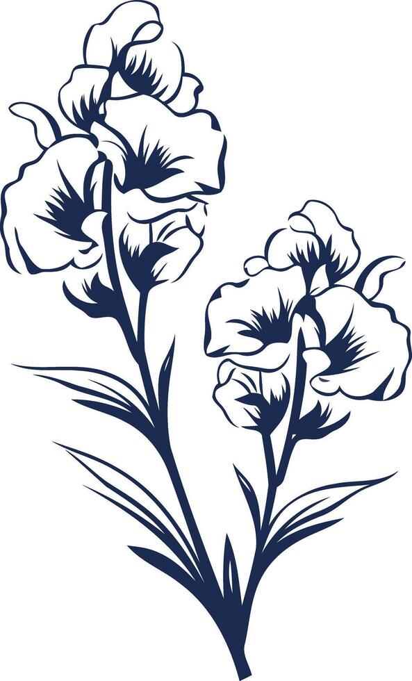 Elegant blue silhouette of a blooming flower arrangement, perfect for adding a touch of botanical beauty to your designs vector