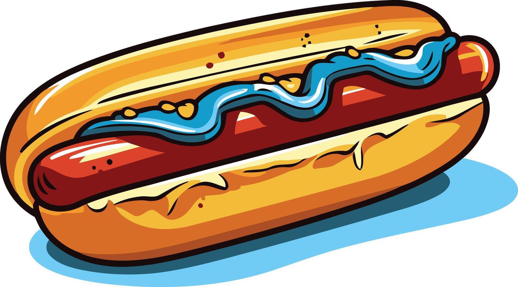 Hot Dog with Blue Sauce and Mustard vector