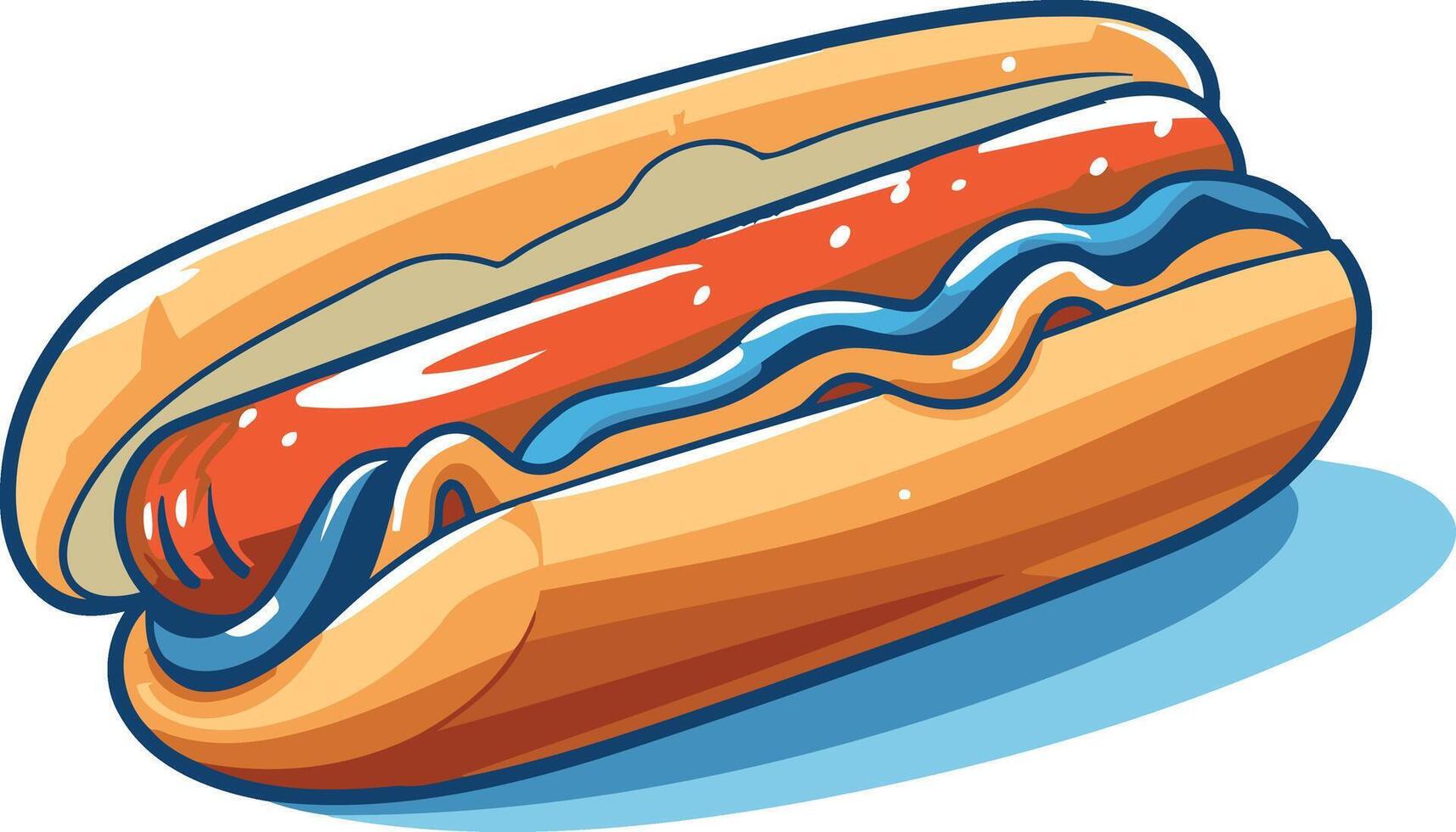 A Cartoon Hot Dog with Mustard and Blue Sauce vector