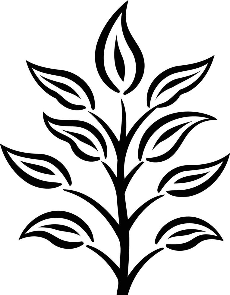 Elegant, stylized black and white illustration of a branch with leaves vector