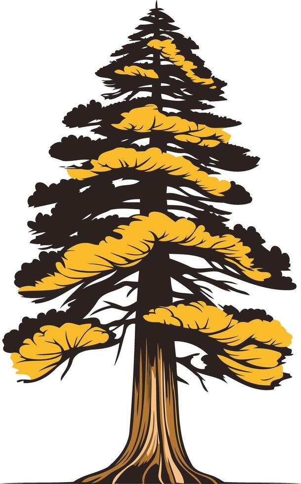 Simple, elegant silhouette of a tall pine tree with yellow accents vector