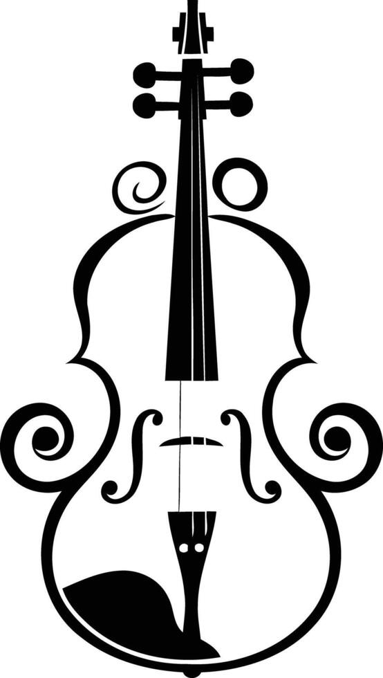 A stylish black and white violin silhouette with elegant swirls vector